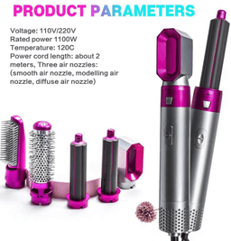 image-5 in 1 Hair Dryer Brush Curling Iron Hair Straightener