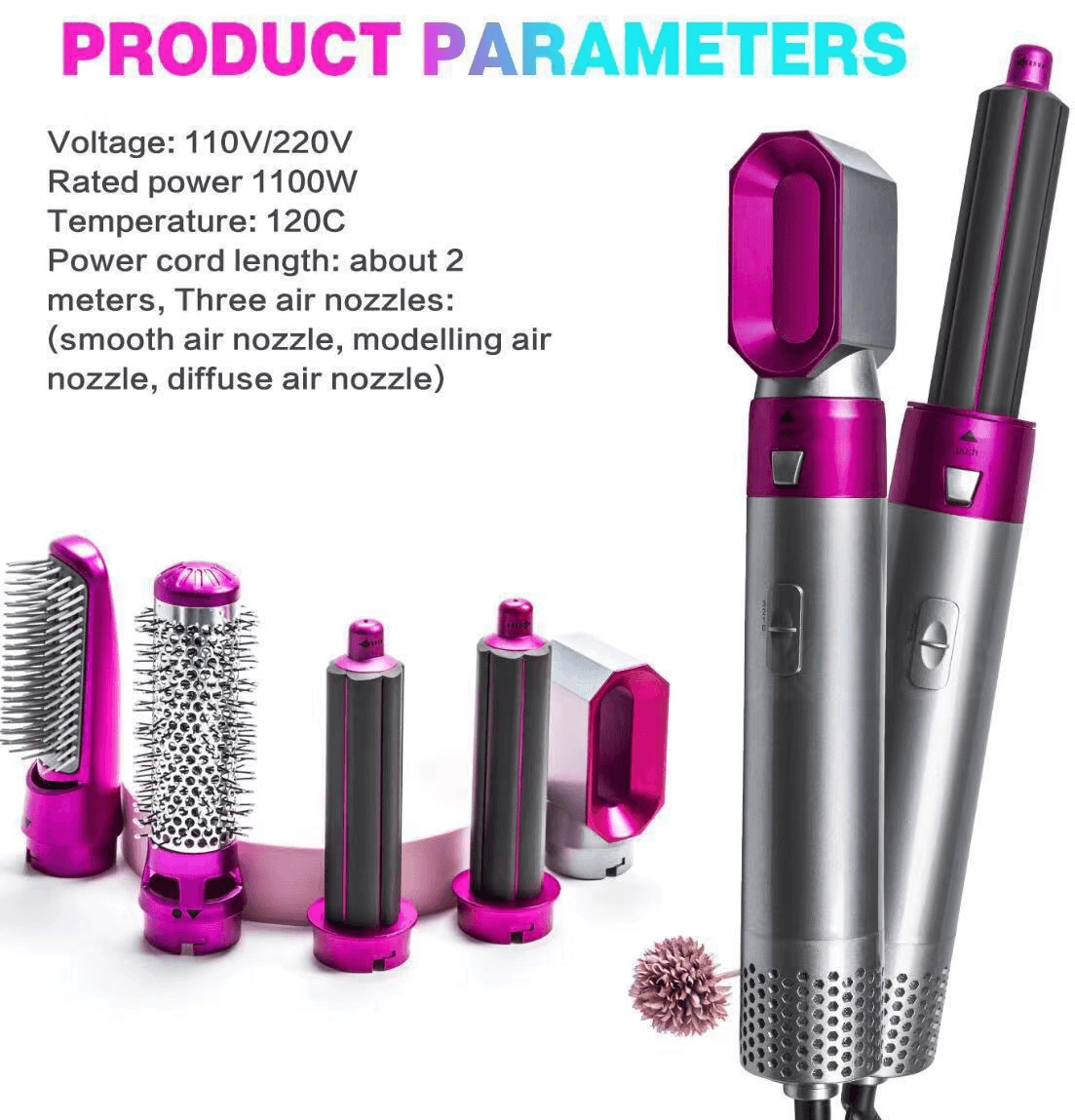 image-5 in 1 Hair Dryer Brush Curling Iron Hair Straightener
