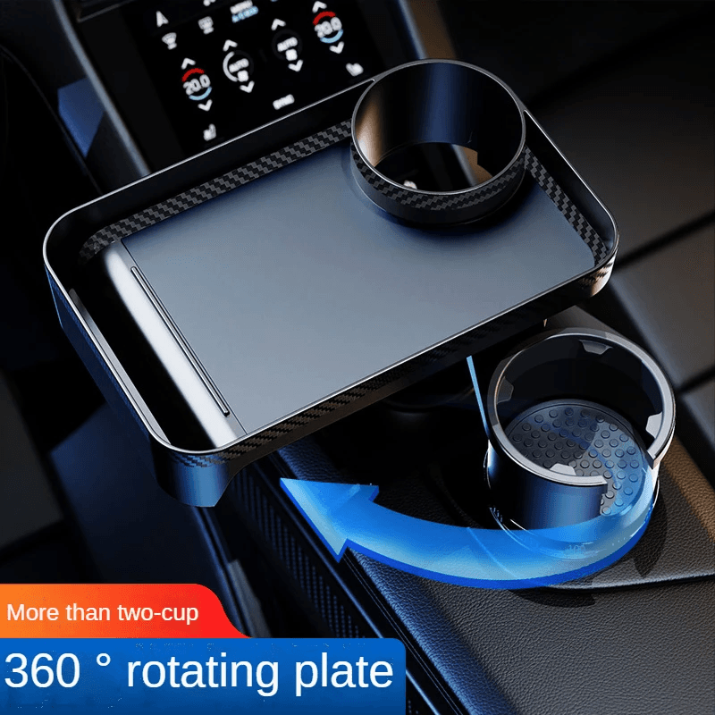 image-Multifunctional Car Cup Holder Expander 360°Rotating with Tray
