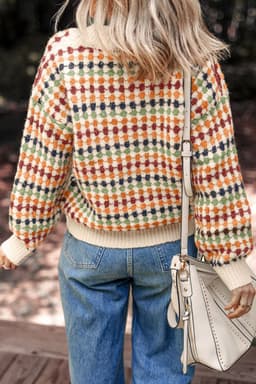 image-Multicolour Dotty Knit Cardigan - Button Front V Neck