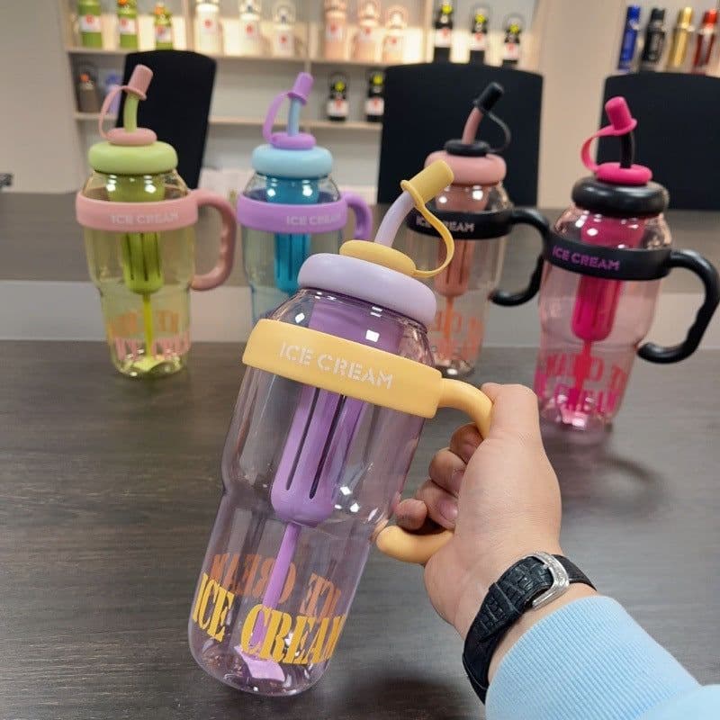 image-Plastic Water Bottle With Straw Cartoon Cup Drinking Cup Portable Water Bottle 1200ml Kitchen Gadgets