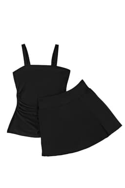 image-Black Solid Square Neck Sleeveless Tankini Swimsuit
