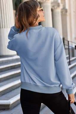 image-Myosotis Solid Textured Stand Neck Zipper Bomber Jacket