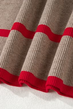 image-Simply Taupe Ribbed Knit Contrasted Stripe Detail Button Side Loose Sweater