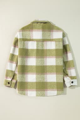 image-Sage Green Plaid Baggy Shacket - Buttoned Flap Pockets