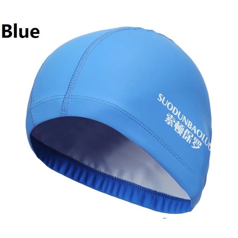 image-Waterproof PU Fabric Swim Cap Swimming Pool Accessories Water Sport Protect Ear Long Hair Bath Hat Plus Size for Men Women Adult