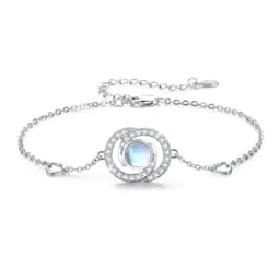 image-Sterling Silver Moonstone Infinity Symbol Heart Link Bracelet for Birthday Christmas