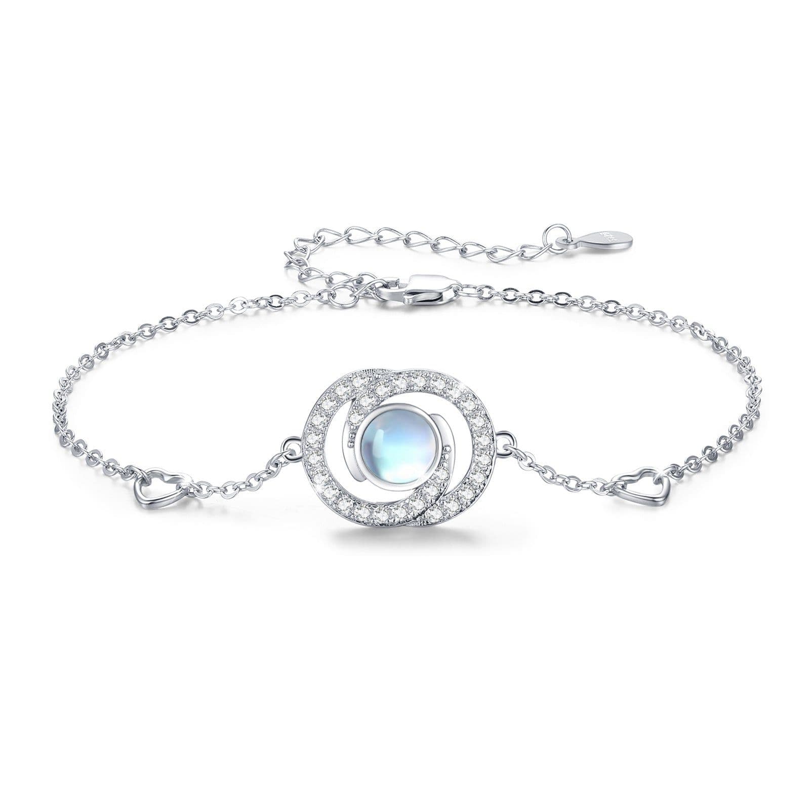 image-Sterling Silver Moonstone Infinity Symbol Heart Link Bracelet for Birthday Christmas