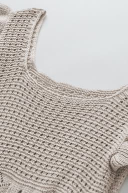image-Beige Pointelle Knit Flutter Sleeve Sweater - Versatile & Chic