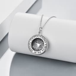 image-Tree of Life Urn Necklace Sterling Silver Circle Cremation Pendant Necklace Family
