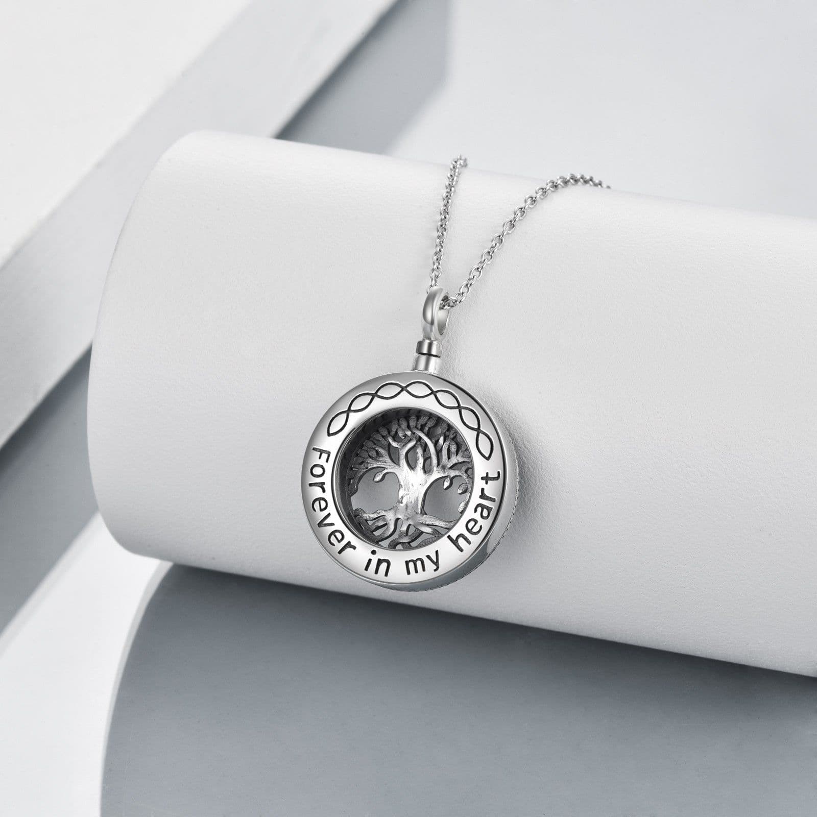 image-Tree of Life Urn Necklace Sterling Silver Circle Cremation Pendant Necklace Family