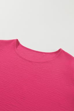 image-Bright Pink Ruffled Short Sleeve Plus Size Top