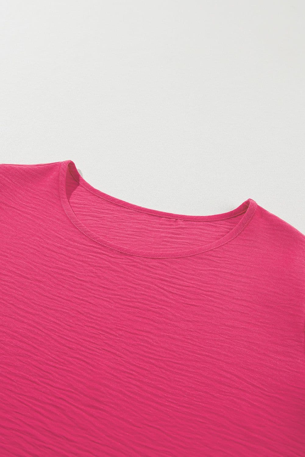 image-Bright Pink Ruffled Short Sleeve Plus Size Top