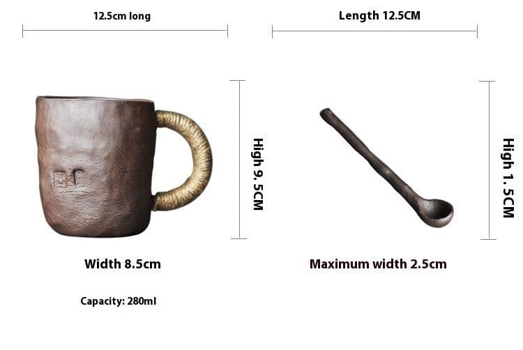 image-Rock Mine Clay Hand-pinching Craft Large Master Water Cup Retro Stoneware Matching Small Soup Spoon