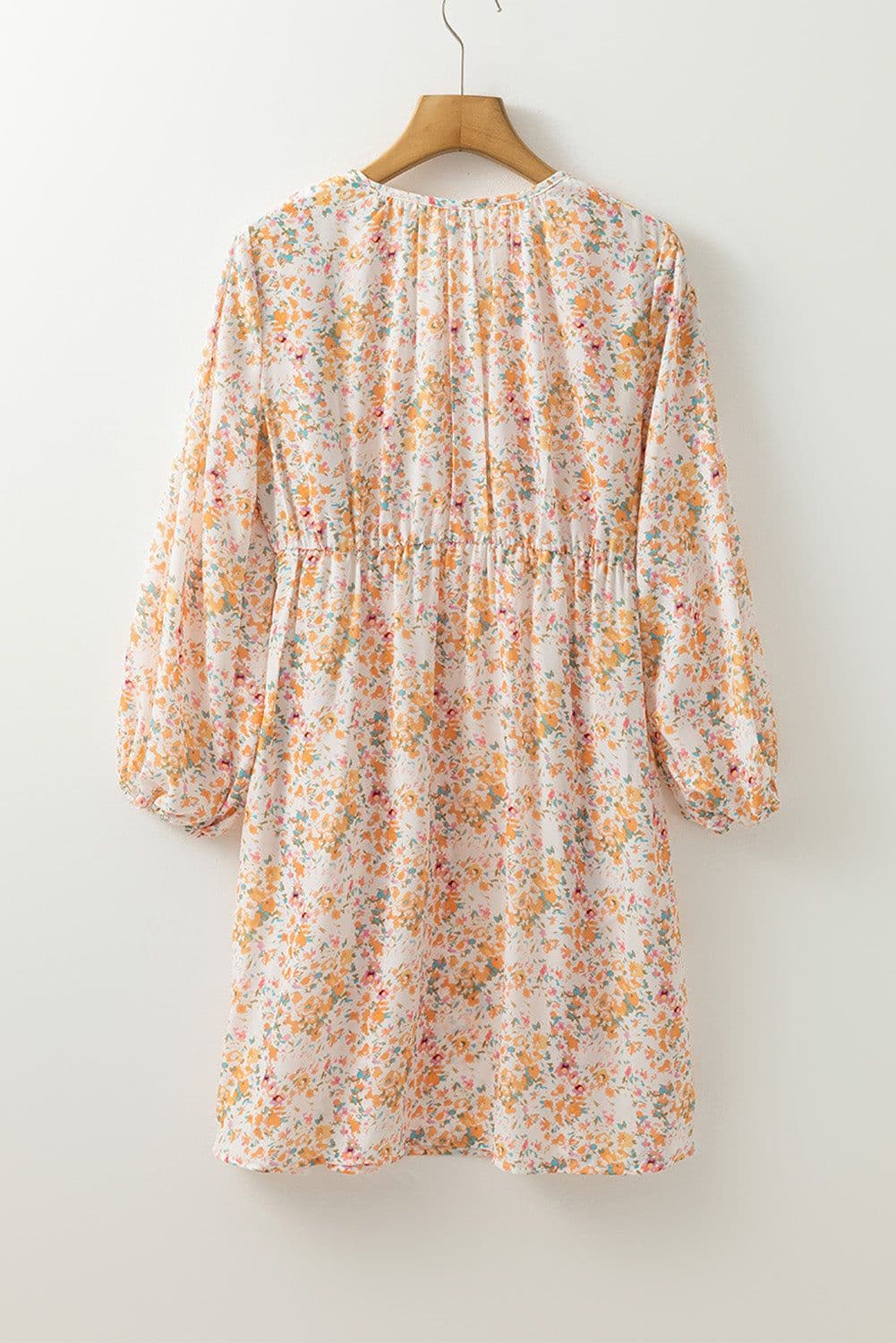 image-Yellow Floral Ruffled Empire Waist Mini Dress - Boho Style