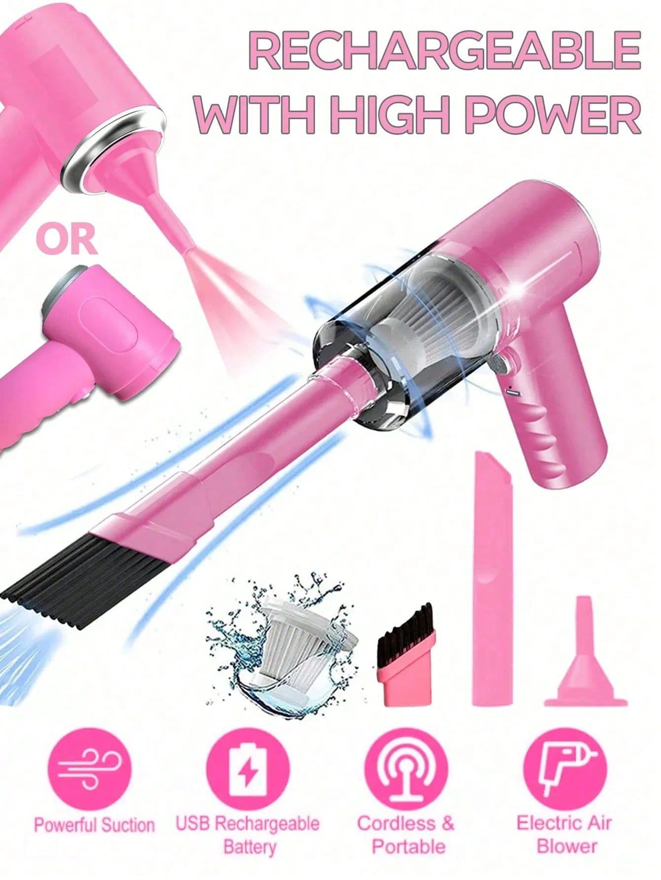 image-3 In 1 Integrated Suction And Blowing Vacuum Combination Vacuum Cleaner USB Charging Small Car Household Vacuum Cleaner