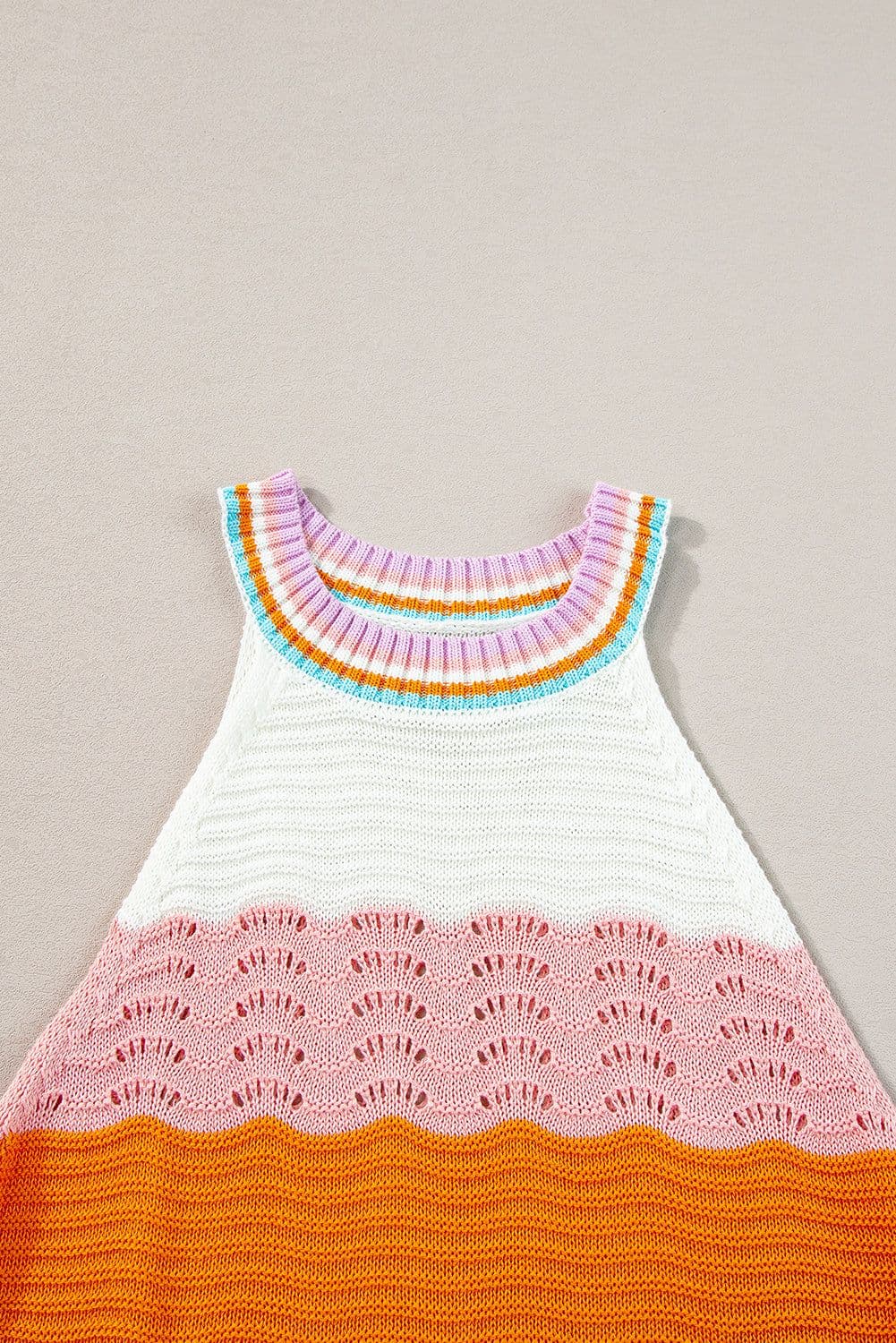 image-Multicolour Wavy Striped Knit Sleeveless Sweater