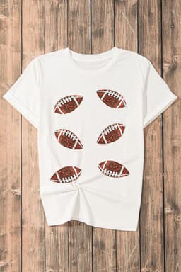 image-White Sequined Rugby Football Graphic T-Shirt