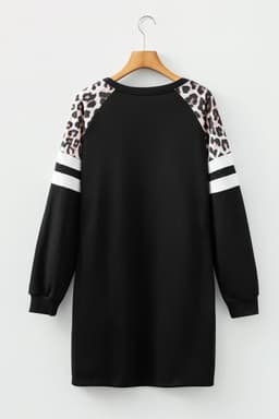 image-Black Leopard Print Patchwork Varsity Raglan Sleeve Sweatshirt Dress