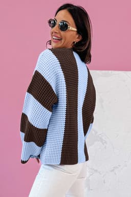 image-Fushia Striped Color Block Thermal Knit Sweater