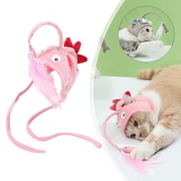image-New Head Wearing Feather Funny Cat Stick Funny Cat Toy Stick Gray Big Eye Pet Toys Pet Products
