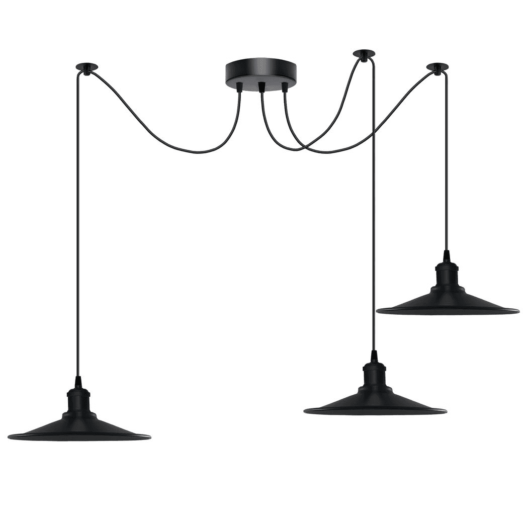 image-Black Vintage 3 Head Cone shaped shade Ceiling Pendant Light Fitting with Adjustable Cord Hanging Light Fixture