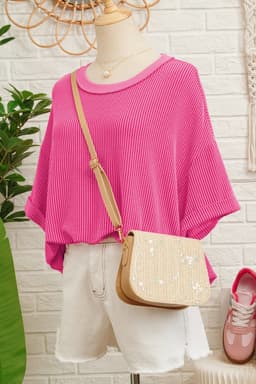 image-Rose Red Spiral Ribbed Cutout Bow T Shirt