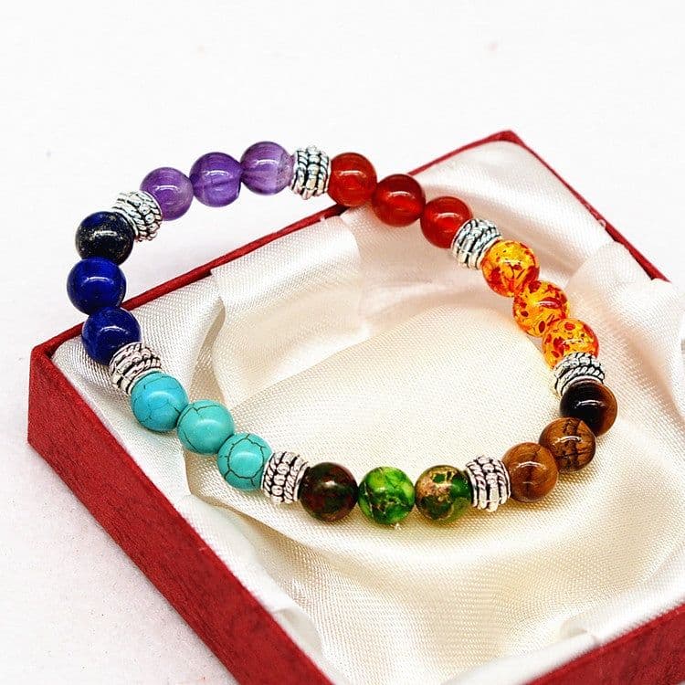 image-Natural Stone Colorful Chakra Energy Yoga Bracelet