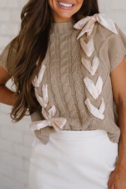 image-Black Cable Knit Colorblock Sweater Bowknot
