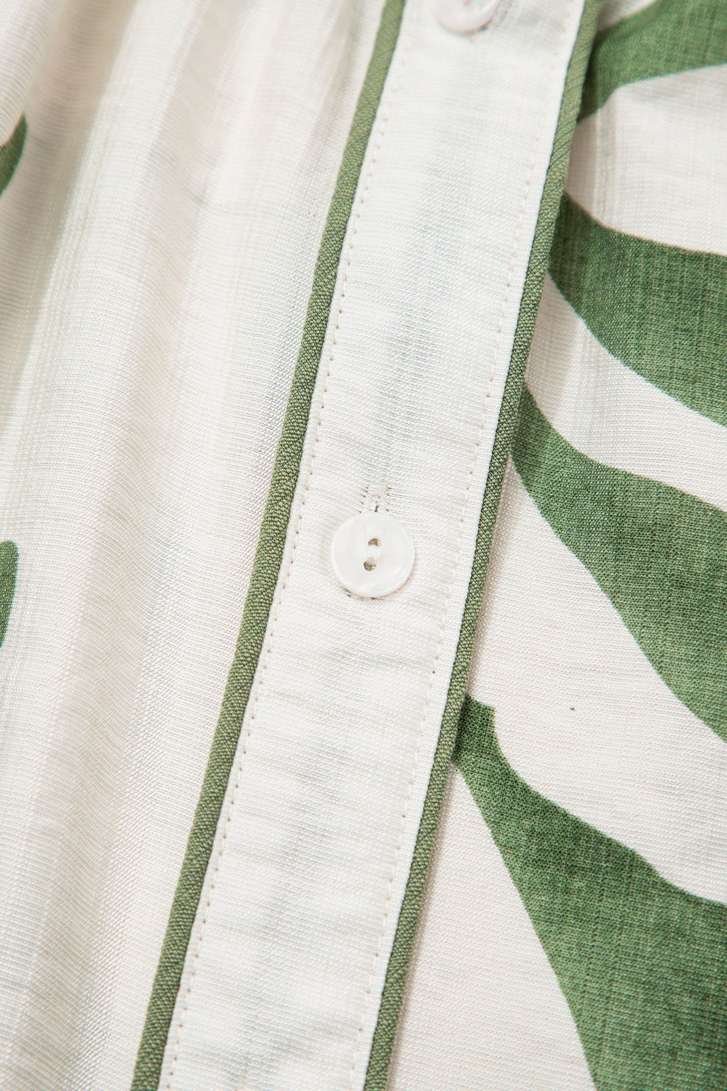 image-Green Leaf Print Short Balloon Sleeve Shirt
