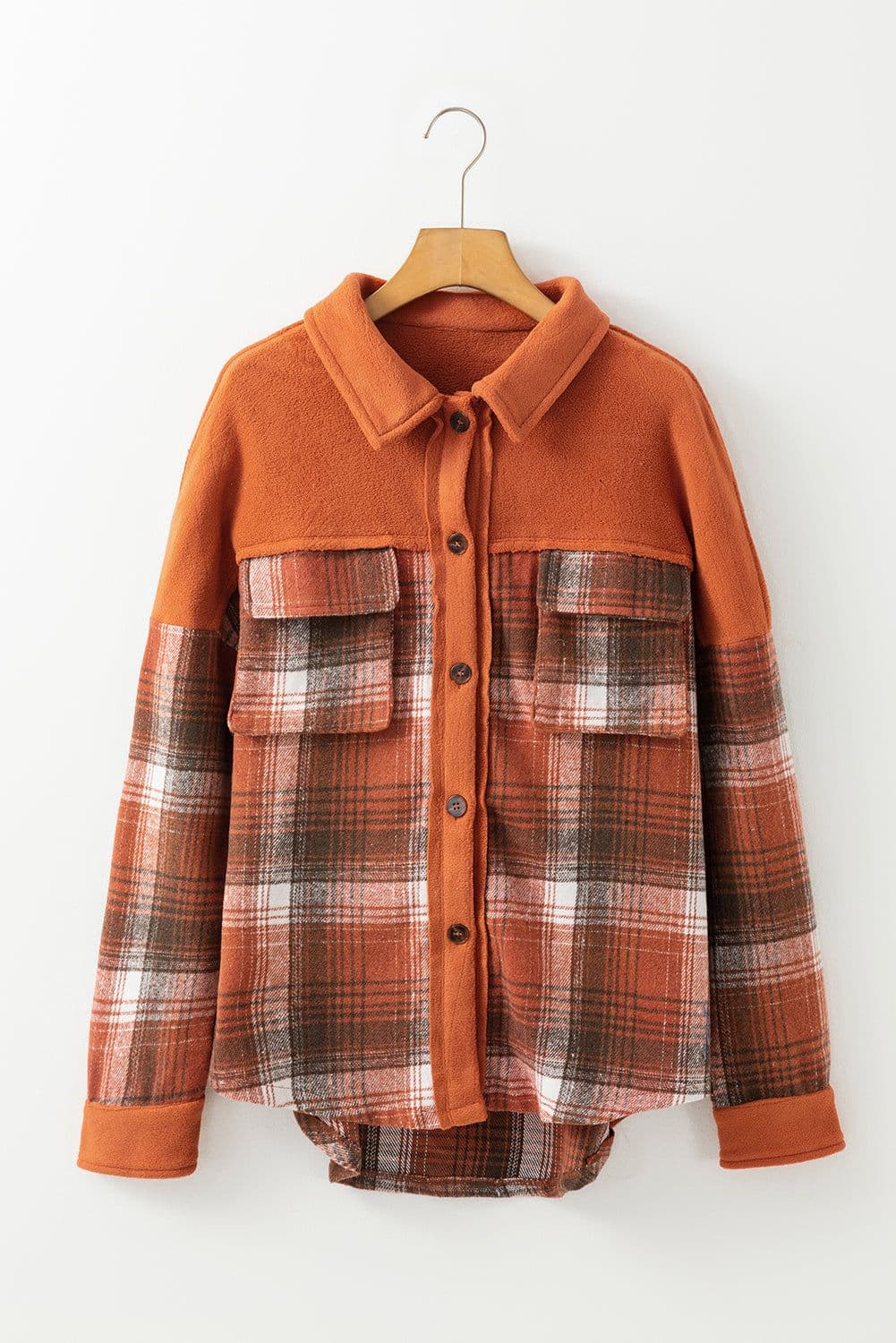 image-Khaki Plaid Pattern Shacket with Flap Pockets