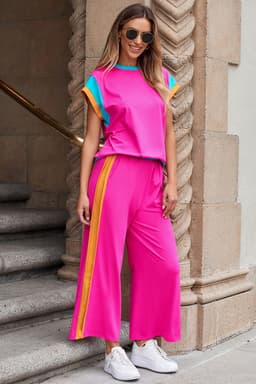 image-Strawberry Pink Color Block Two-Piece Set