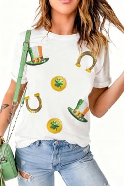 image-White St Patricks Day Sequin T-Shirt