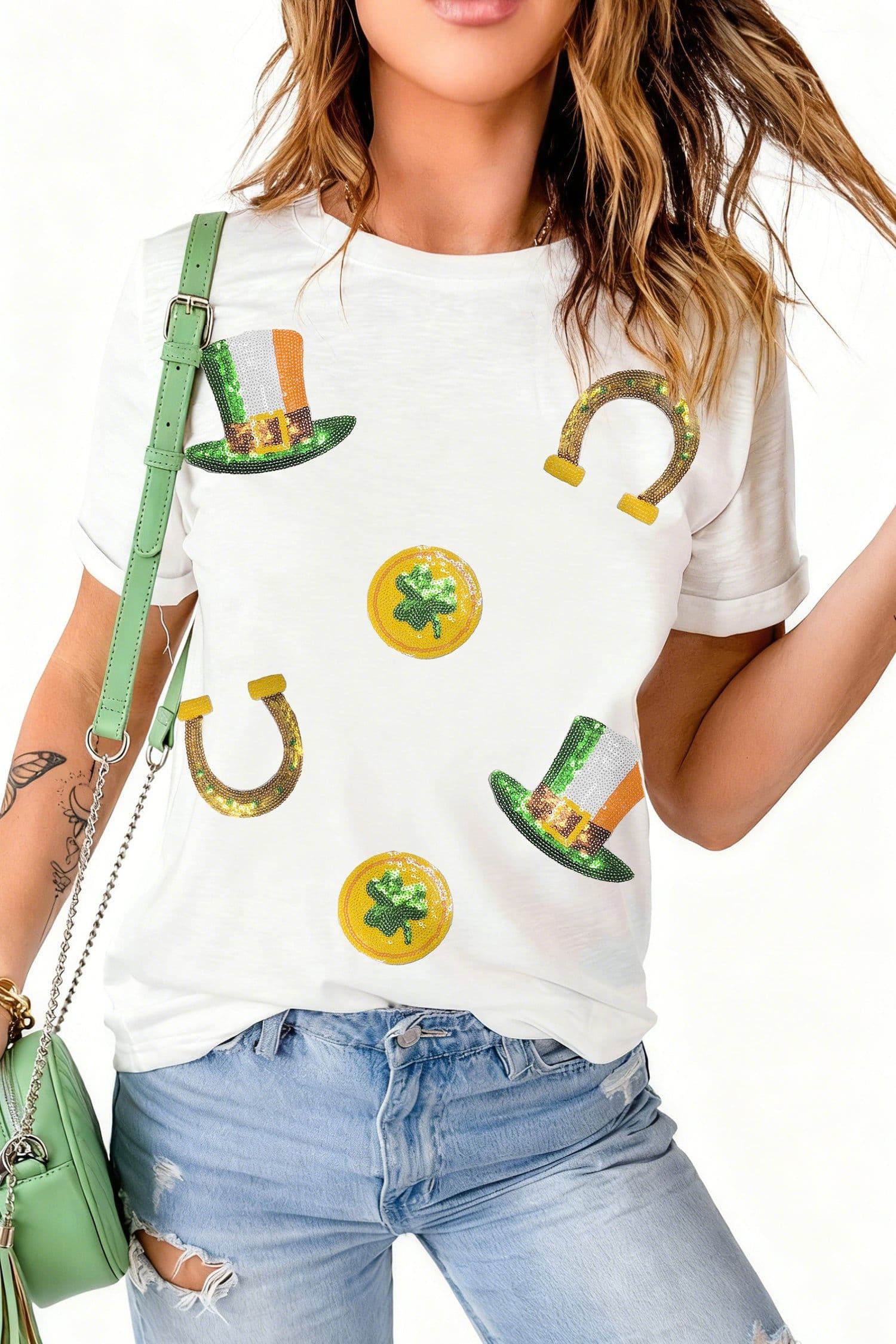 image-White St Patricks Day Sequin T-Shirt