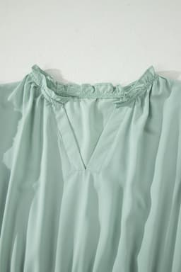 image-Bright Green V Neck Puff Sleeve High Waist Tiered Maxi