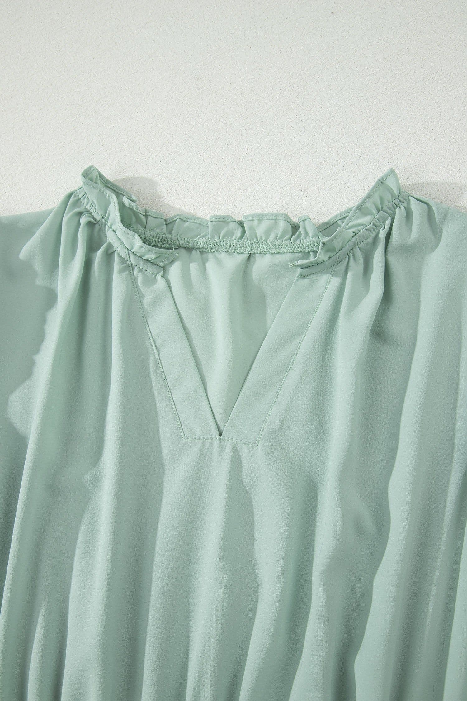 image-Bright Green V Neck Puff Sleeve High Waist Tiered Maxi