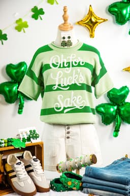 image-Green Stripe Oh for Lucks Sake St Patricks Day Short Sleeve Sweater