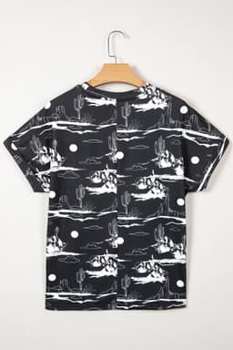 image-Chestnut Desert Sand Print Short Sleeve Knit Top