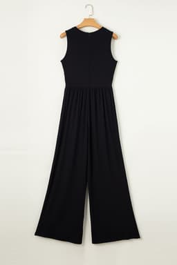 image-Black Cinched Waist Sleeveless Wide Leg Jumpsuit - Casual/Dressy
