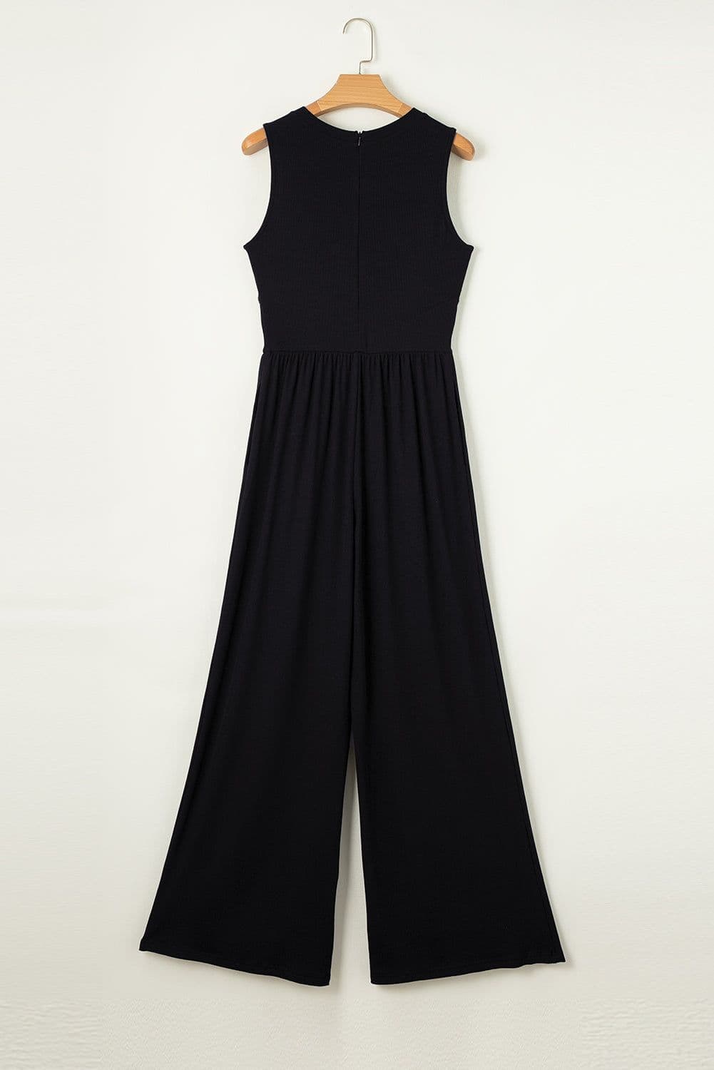 image-Black Cinched Waist Sleeveless Wide Leg Jumpsuit - Casual/Dressy