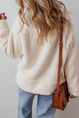 image-Fleece High Neck Drop Shoulder Pullover Sweatshirt - White