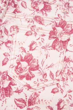 image-Pink Vintage Floral Print Denim Shift Pants