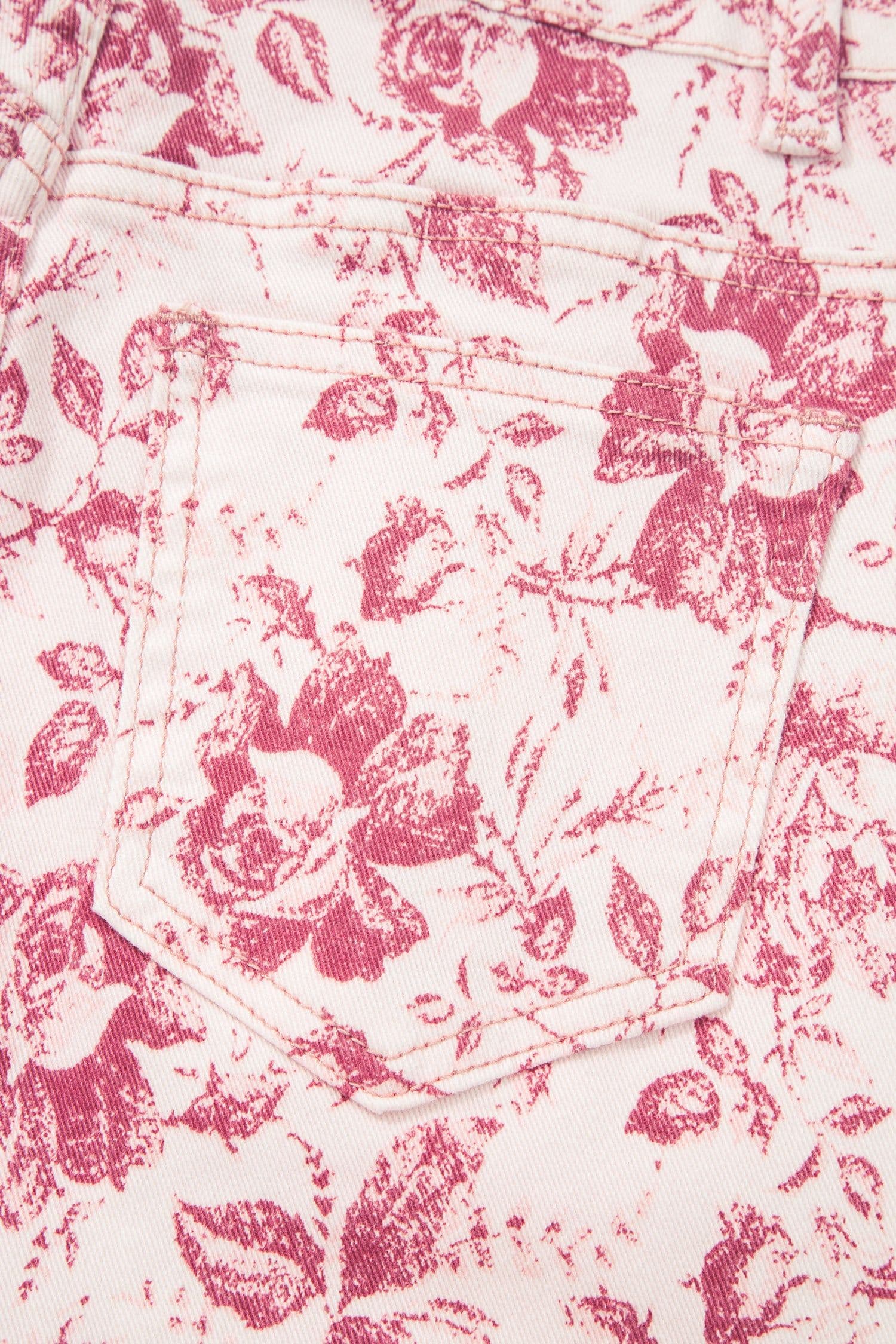 image-Pink Vintage Floral Print Denim Shift Pants