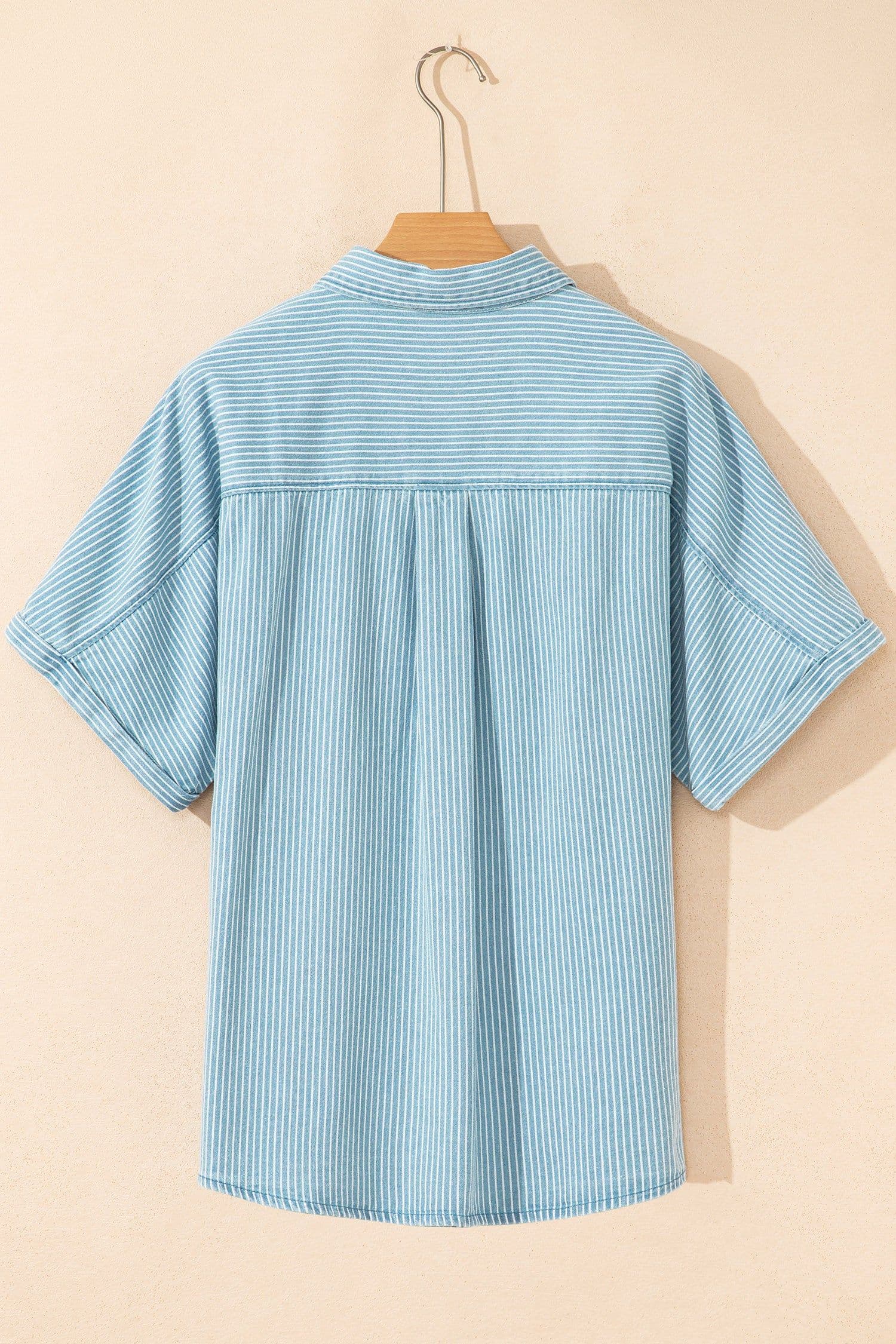 image-Sky Blue Stripe Short Sleeve Button Up Shirt