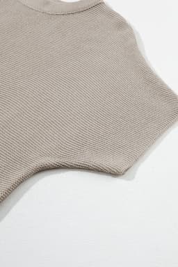 image-High Neck Bat Sleeve Sweater - Short Sleeve, Elegant, Loose Fit