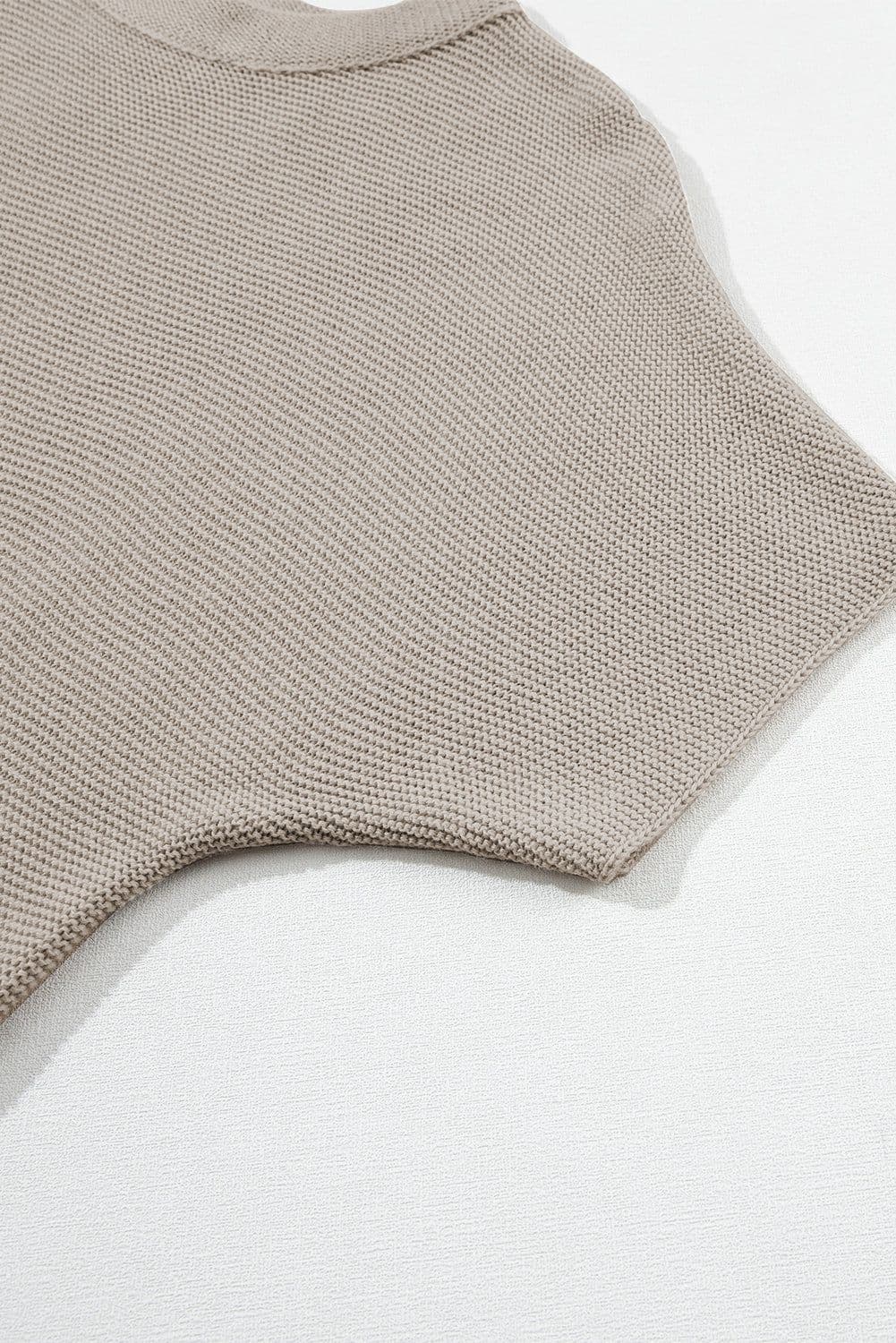 image-High Neck Bat Sleeve Sweater - Short Sleeve, Elegant, Loose Fit