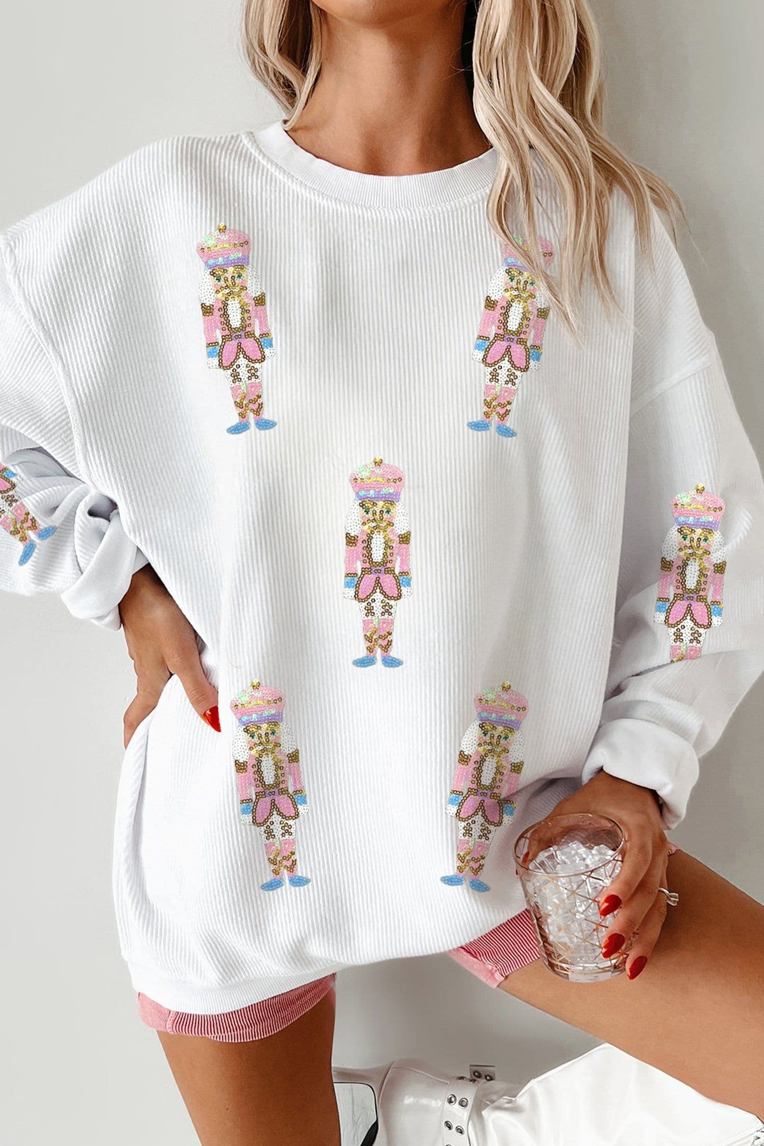 image-White Nutcracker Sequin Sweatshirt Drop Shoulder