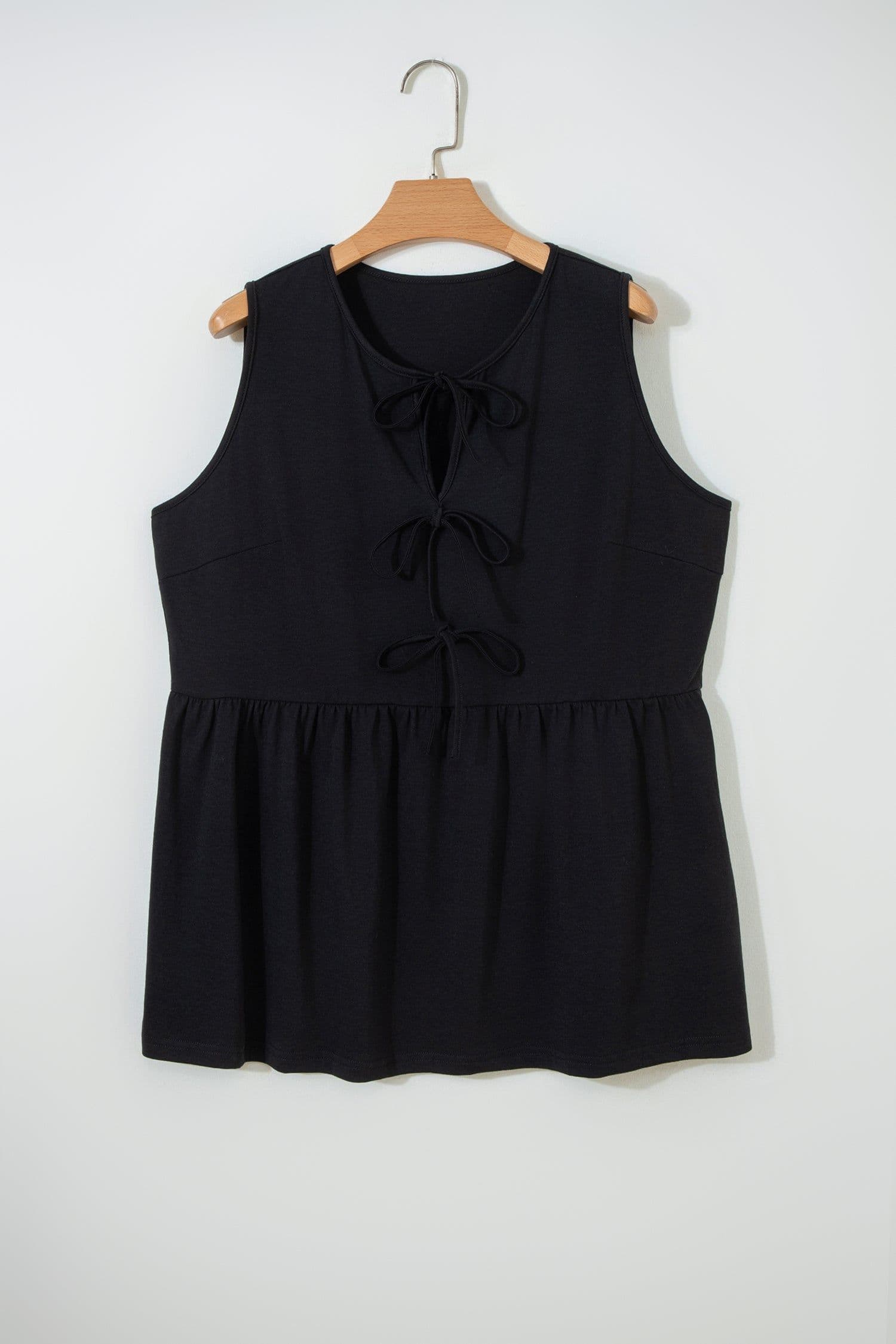 image-Coffee Plus Size Solid Color Bow Tie Peplum Tank Top
