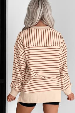 image-Khaki Stripe Baggy Sweatshirt Ribbed Band