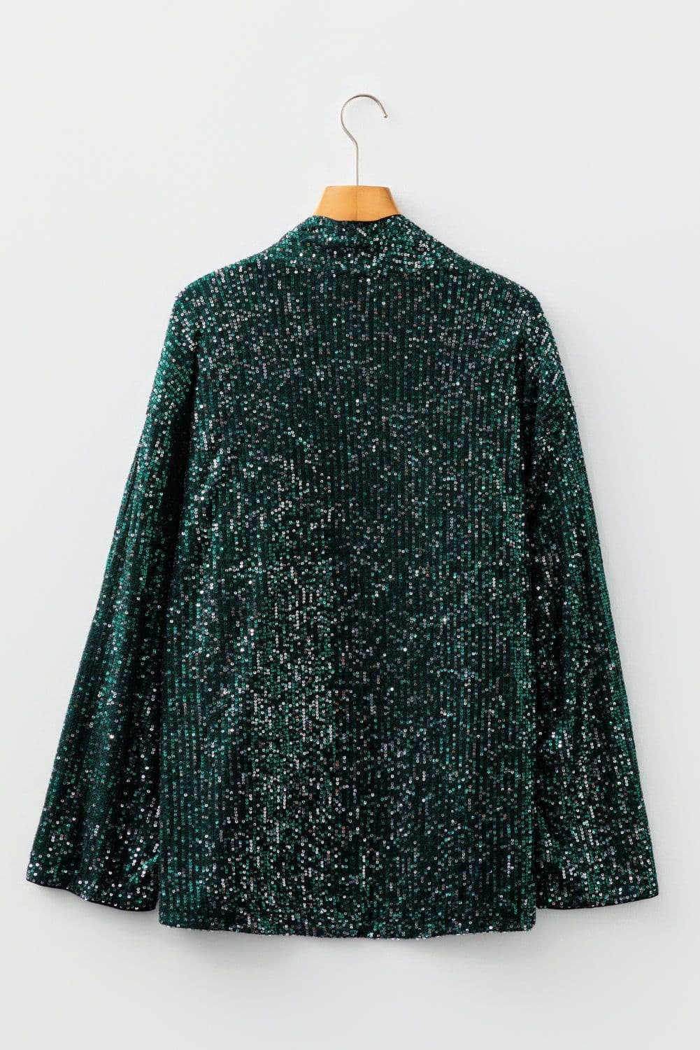 image-Evergreen Glitter Sequin Open Front Long Sleeve Top